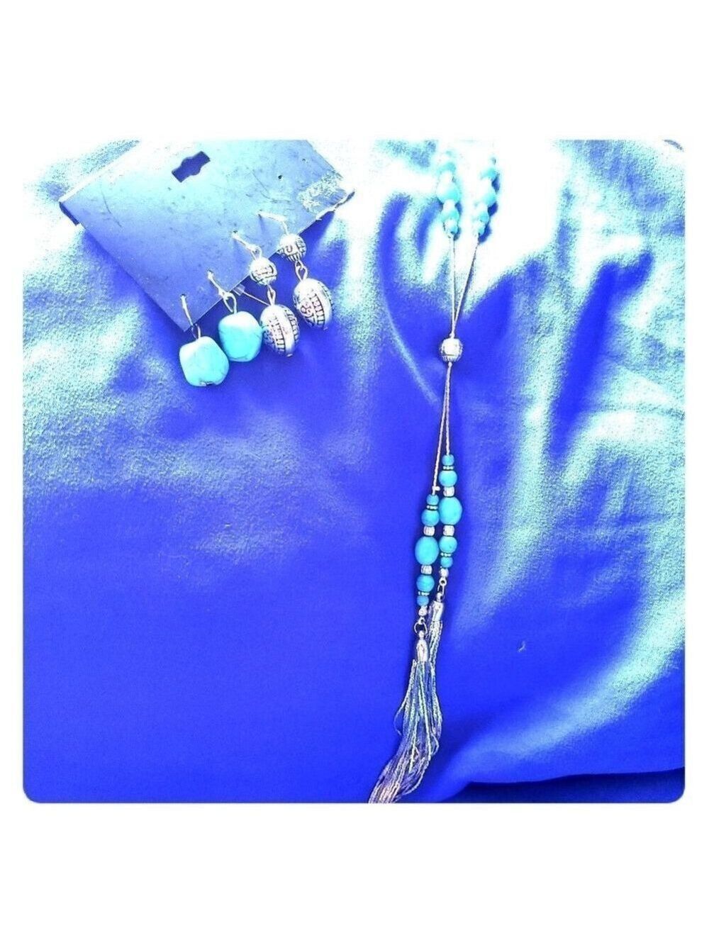 Silver Turquoise Necklace Earrings Set